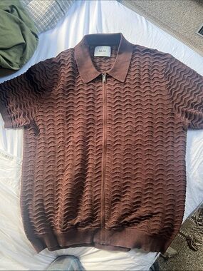 NN07 Brown Textured Zip Polo Sweater - Men's